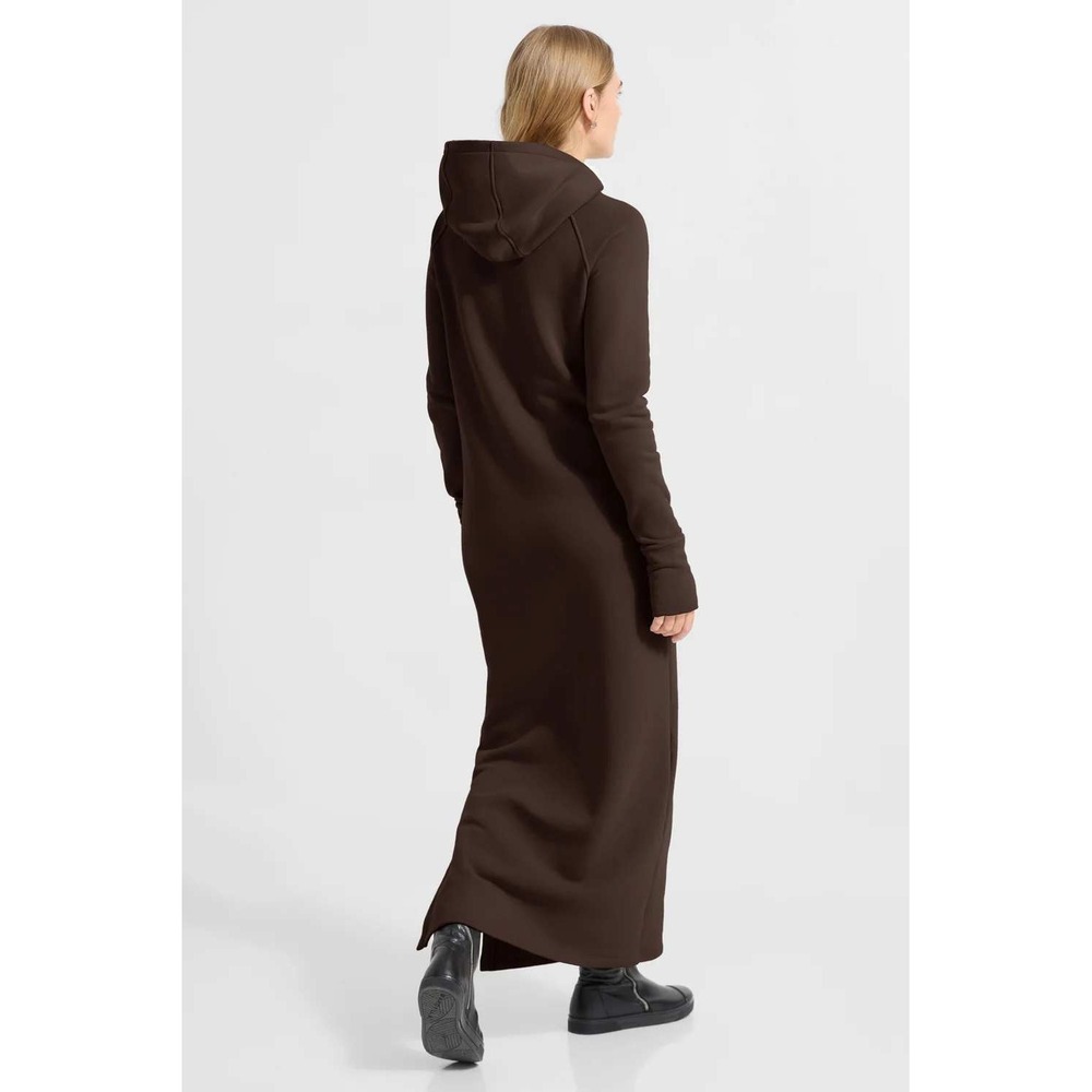 Marcella NYC Brown Asymmetric Zip Hoodie Maxi Dress Thumbhole Fleece L - Picture 2 of 8